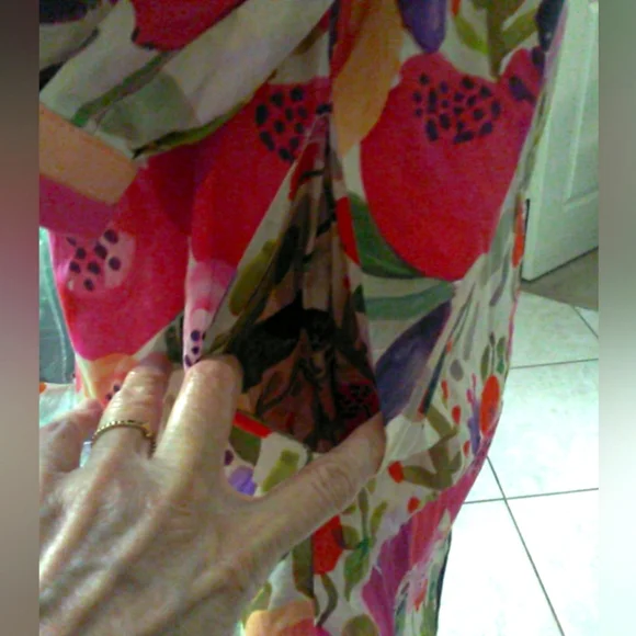 BOUTIQUE MEGA FLORAL Dress (COTTON) BRIGHT PUFF SLV. LINED BOXY SZ. LG GORGEOUS - Picture 2 of 9